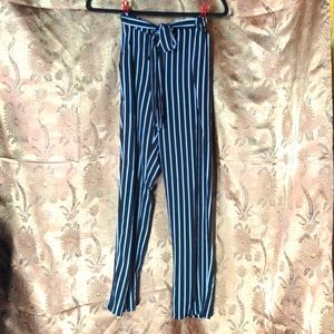 Black and white striped pants